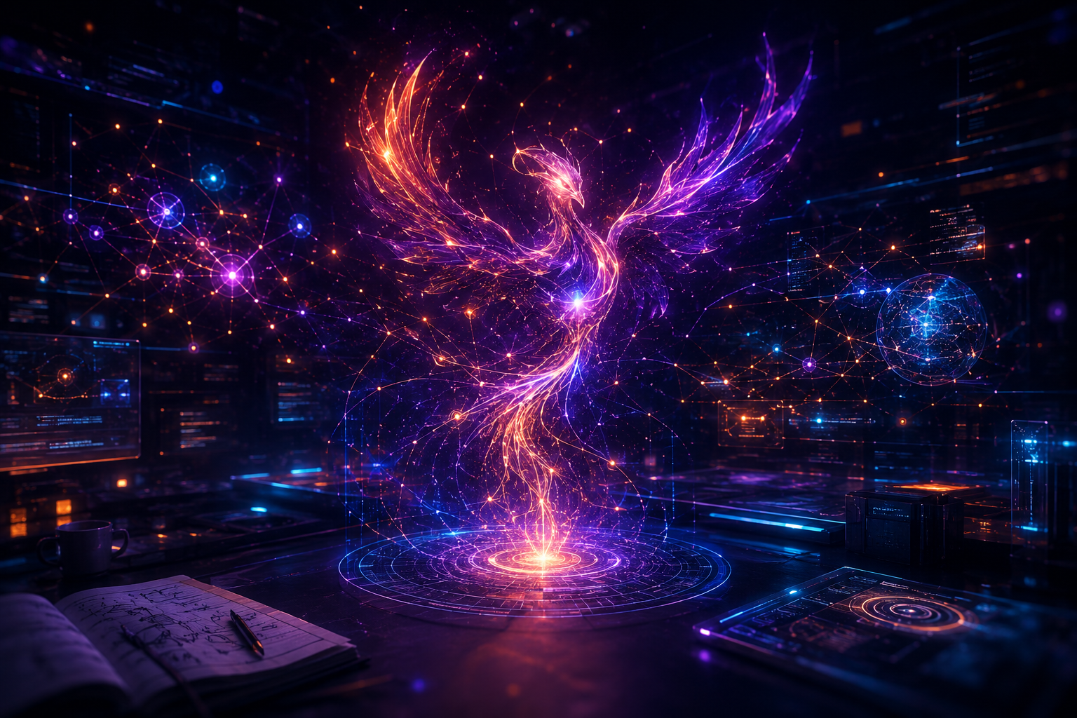 Representación visual de Alice como un fénix de luz